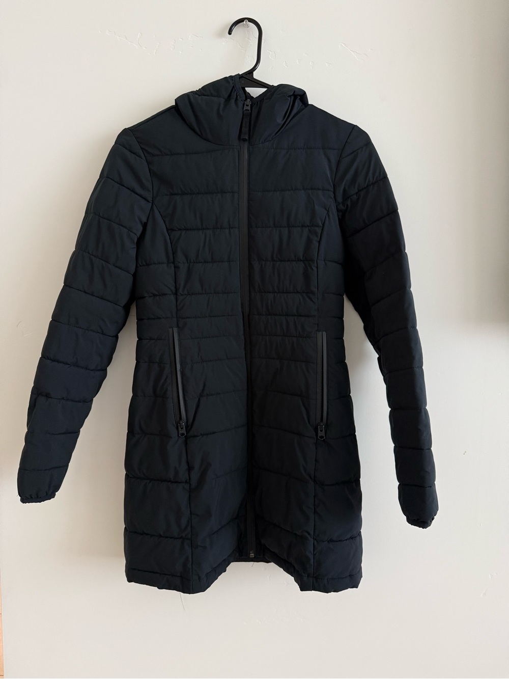 Abercrombie & Fitch Black Long Hooded Puffer Coat